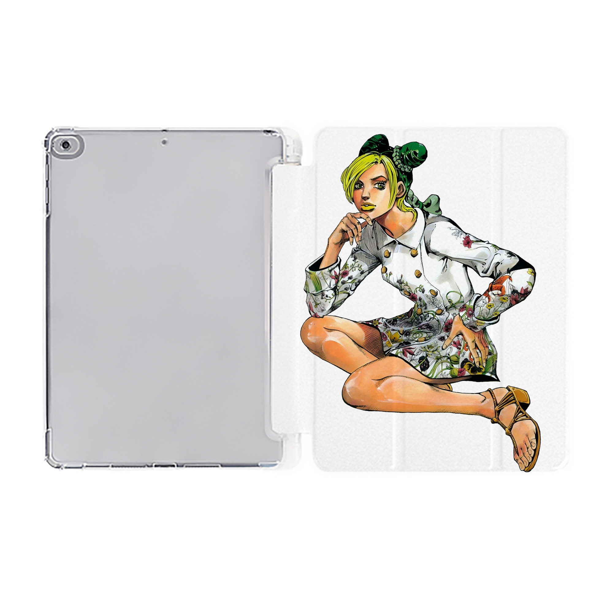 （画像用） "ジョジョの奇妙な冒険 くうじょう ジョリーン JoJo's Bizarre Adventure Jolyne Cujoh " IPad ケース ペン収納付き 三つ折りスタンド PUレザー×シリコン 対応機種9.5/10.5/10.9インチ